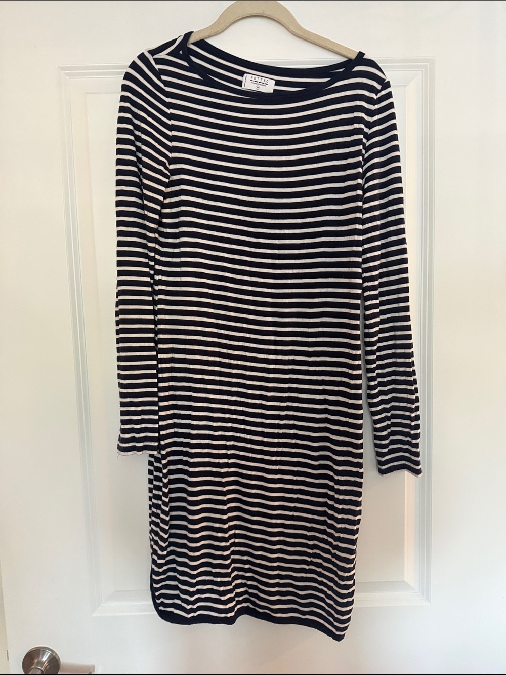 Mott50 Navy and White Striped Long Sleeve Knit Dress
